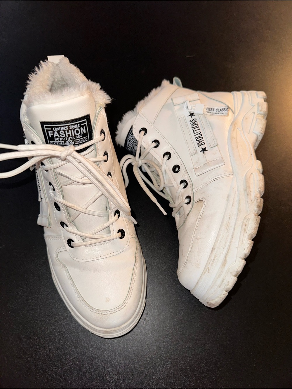 ⭐️ White Fashion Fleece Lined High-Top Chunky Sneakers (fit 9.5) - Picture 1 of 9